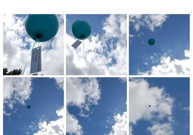 write a message on a tag on a latex helium filled balloon and release it, with photographic evidence which I will send to you big2