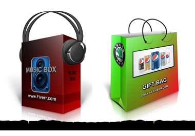 create a 3D Gift bag, Music box, Membership card, Pendrive, mp3 player,Handheld spiral notebook, eBook covers, DVD covers, banners, headers big2