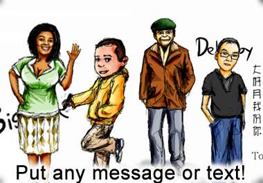 draw you a cartoon character with text message in my unique style big3