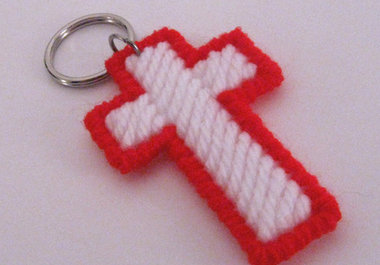 send 1 handcrafted red and white cross key ring to your US address big1