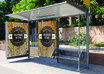 create a HIGH quality 3d image of this Bus Shelter with your logo and text