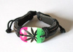 send 1 Black Leather and Hemp Rasta Pot Leaf Bracelet