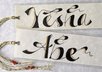 write the 2 names of your choice in beautiful calligraphy and make 2 laminated bookmarks
