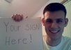 hold a sign with a message on it