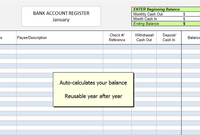 send a 12 month bank account register spreadsheet fiverr bank register spreadsheet