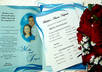 design package of personalized wedding invite, token labels and reception program cover
