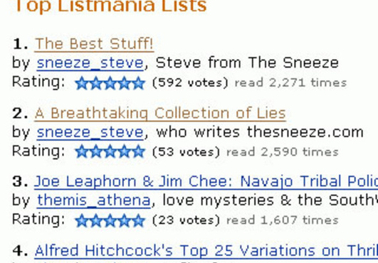 create 3 Amazon LISTMANIA lists with and like your book or product as the main recommendation from three separate accounts big1