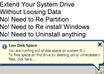 extend your system drive in windows xp, 7 or vista, Low disk space / Extend partition