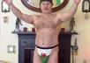 sing Happy birthday to you in Welsh, wearing only a thong and wooly hat small1